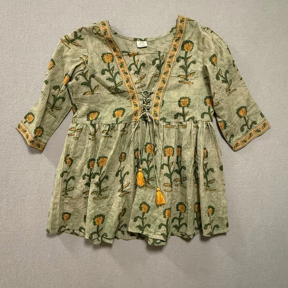 Nav Jeewan Babydoll Ethnic Boho Fusion Made India‎ Tunic Top Women Size Large 42